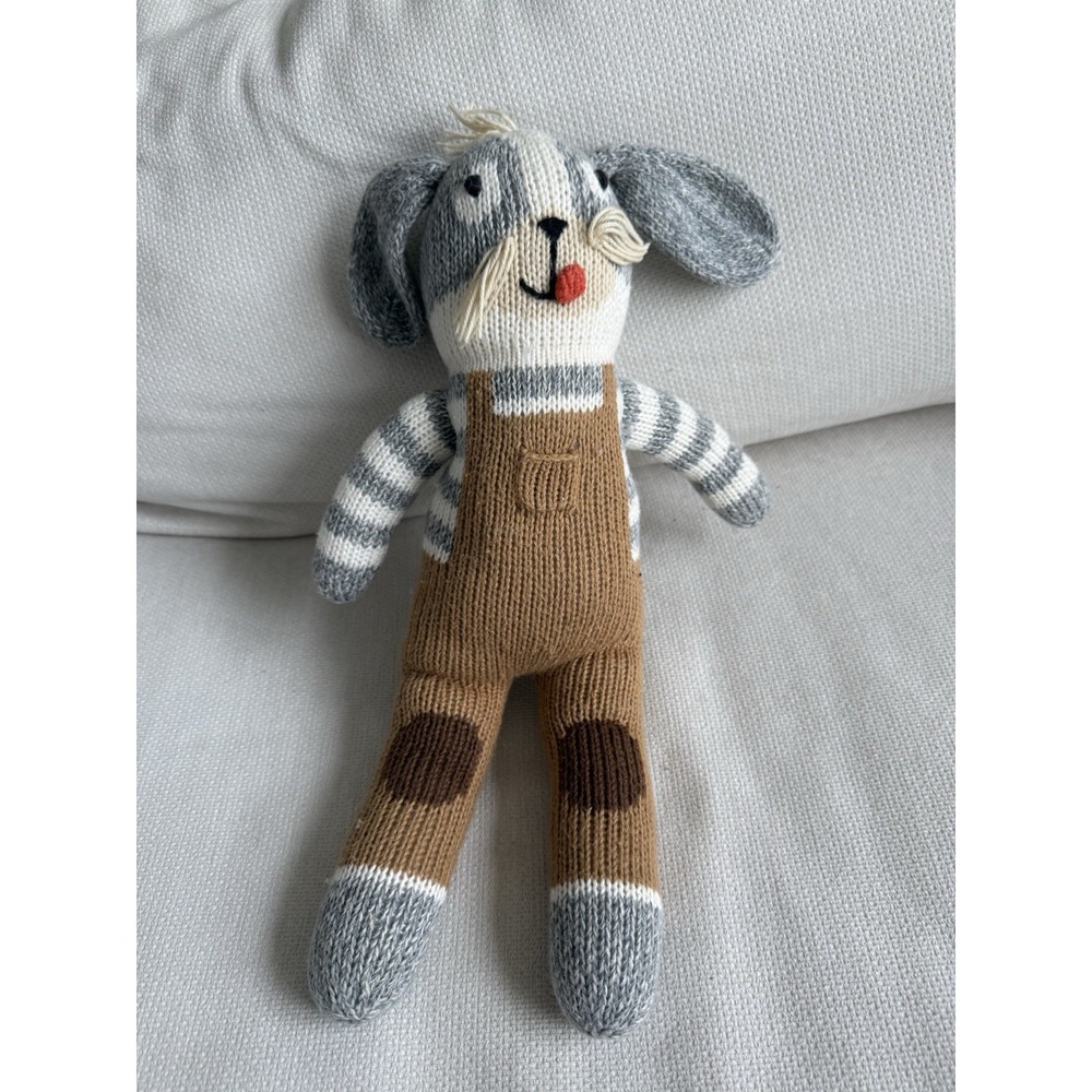 Blabla Knit Dog Plush Stuffed Animal Gray Striped Puppy Overalls 17" Mustache